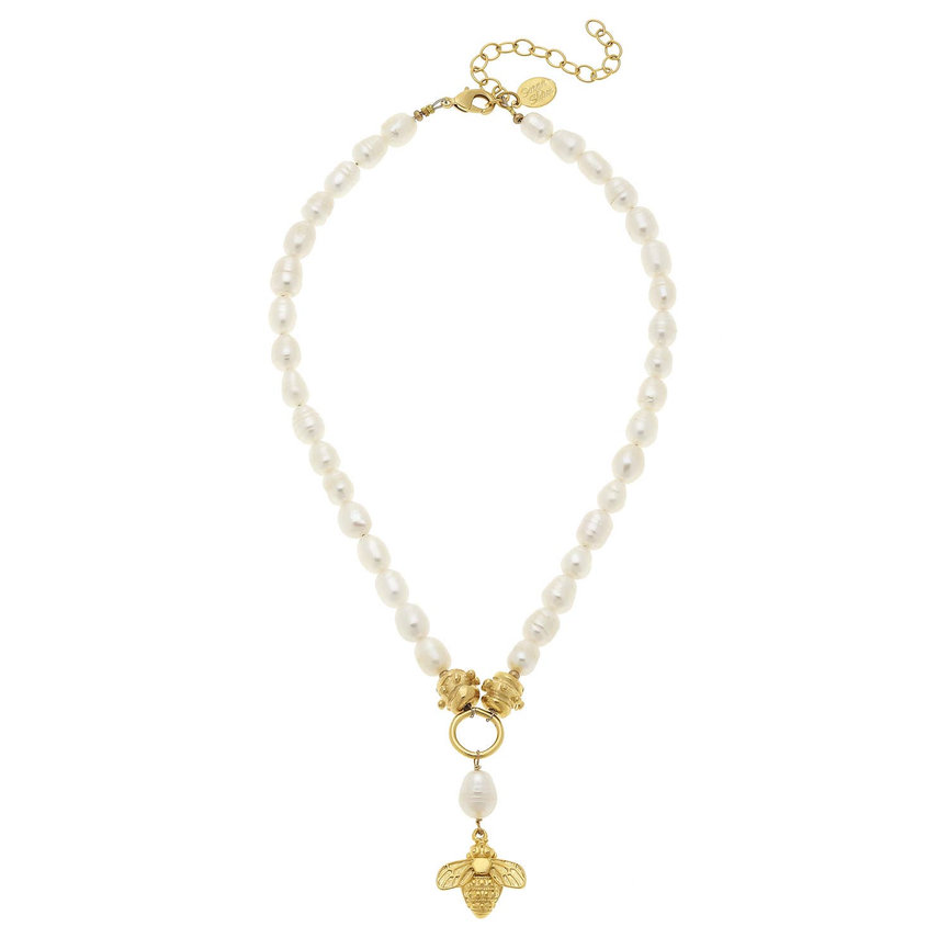Gold Bee on Genuine Freshwater Pearl Necklace