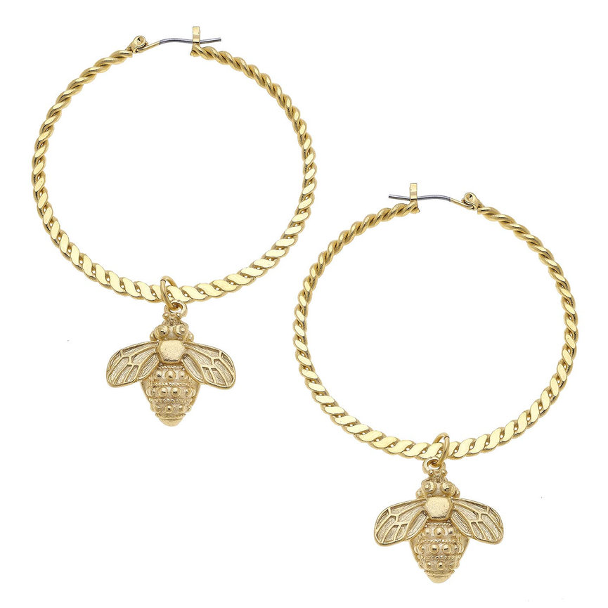 Bee Drop Hoop Earrings