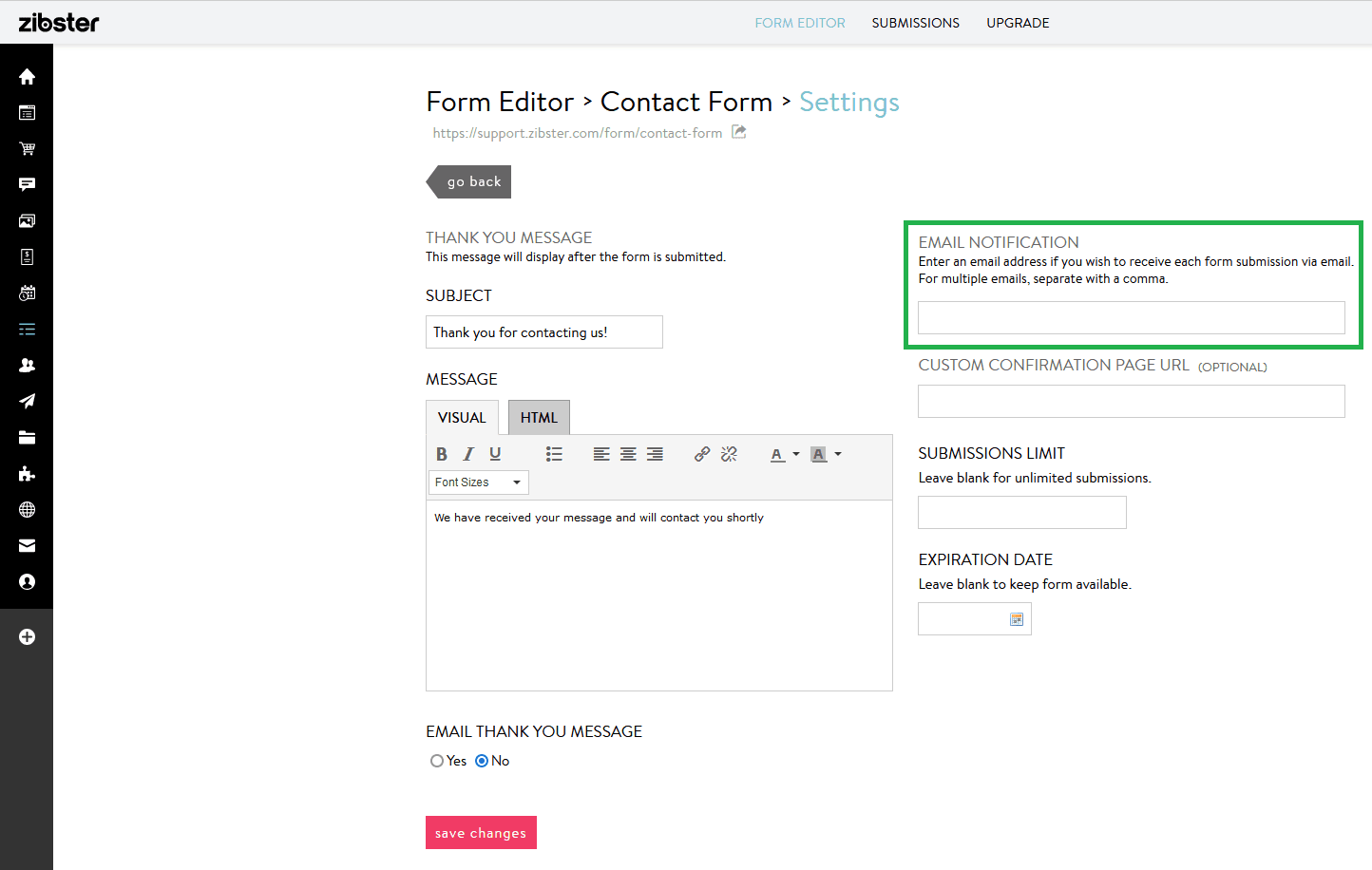 Updating Email Notifications for Form Submissions - Zibster Knowledge Base