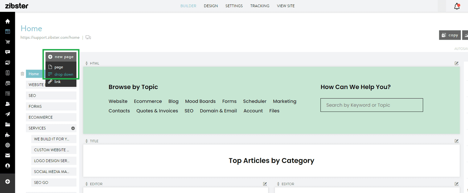 How do I set up a drop down menu on my builder? - Zibster